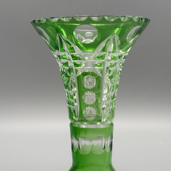 Vintage Emerald Green Cut-to-Clear Bohemian Crystal Vase Czech Overlay - Picture 4 of 10
